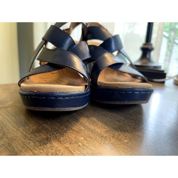 B.O.C Born Concept Navy Leather Wedge Sandals - Size‎ 9M - Picture 8 of 8